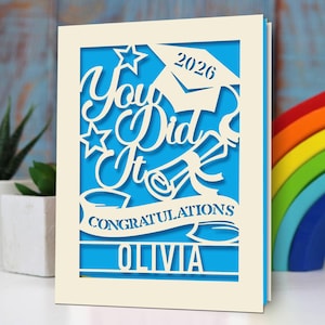 Personalized Graduation Card, Laser Cut Paper Art, Class of 2026