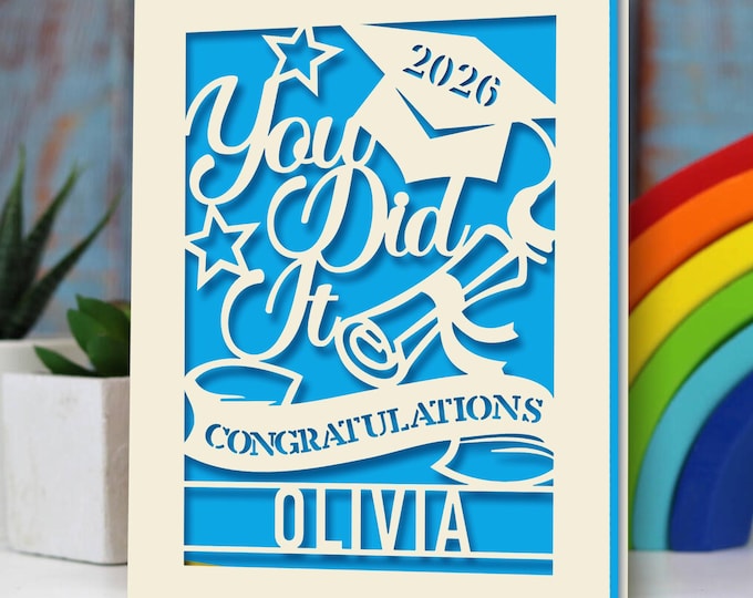 Personalized Graduation Card, Laser Cut Paper Art, Class of 2026
