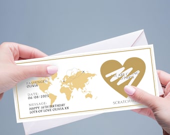 Personalized Holiday Scratch Card Reveal, Surprise Boarding Pass Scratch Cards with Envelopes, Personalized Scratch Off Stickers Gifts