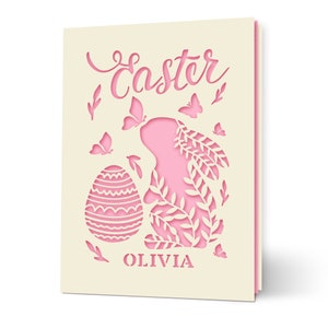 Personalized Happy Easter Cards Custom Happy Easter Gifts for Daughter Granddaughter Grandson Son Easter Cards for Wife Mum Bunny Card Candy Pink