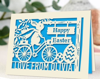 Personalized Happy Easter Cards Custom Happy Easter Gifts for Kids Son Mum Engraved Bunny Card With Any Name Easter Gifts with Eggs Design