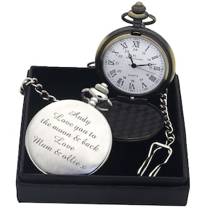 Personalized Pocket Watch Engraved Pocket Watch and Chain Personalized Gifts for Valentines Fathers Day Christmas Wedding Birthday