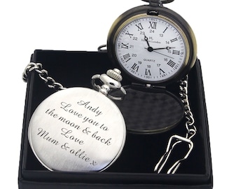 Personalized Pocket Watch Engraved Pocket Watch and Chain Personalized Gifts for Valentines Fathers Day Christmas Wedding Birthday