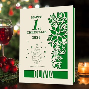 Personalized Christmas Cards 1st Christmas Card Custom Xmas Greeting Cards for New Baby Granddaughter Nephew Girl Daughter