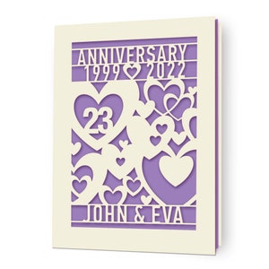 Carte d'anniversaire personnalisée avec noms de couples, cadeau de joyeux anniversaire personnalisé pour 20e 30e 50e anniversaire de mariage Lilac Purple