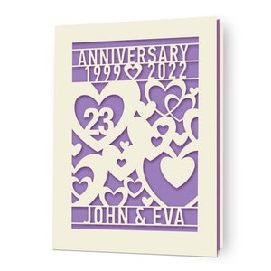 Personalized Anniversary Card with Couples Names Customized Happy Anniversary Gift for 20th 30th 50th Wedding Anniversary Lilac Purple