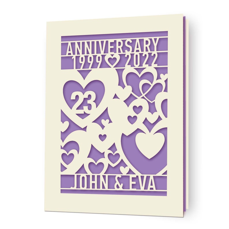 Personalized Anniversary Card with Couples Names Customized Happy Anniversary Gift for 20th 30th 50th Wedding Anniversary Lilac Purple