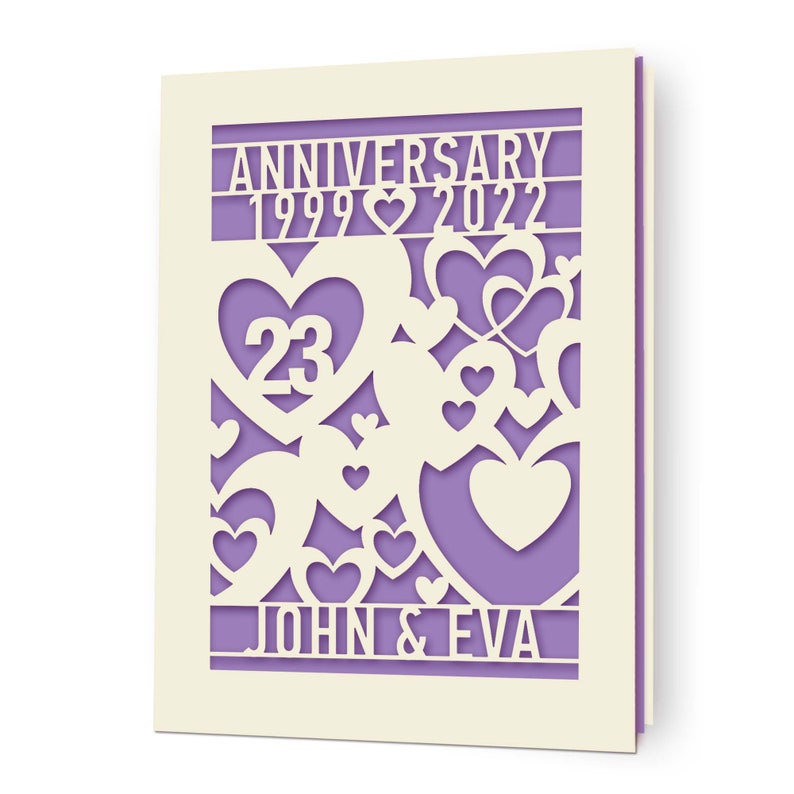 Carte d'anniversaire personnalisée avec noms de couples, cadeau de joyeux anniversaire personnalisé pour 20e 30e 50e anniversaire de mariage Lilac Purple