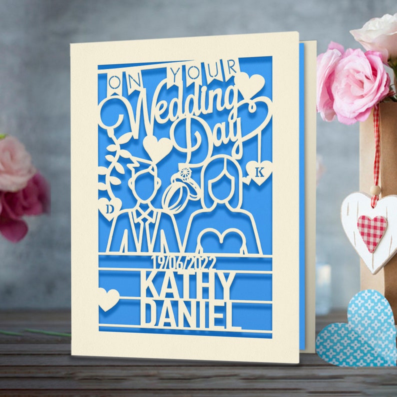 Personalized Wedding Card Custom Wedding Gift With Names And Date Engraved Congratulations Wedding Day for Newlyweds Deep Blue