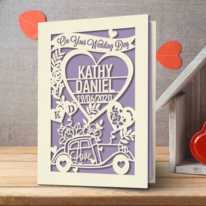 Personalized Wedding Card Custom Wedding Gift With Car And Hearts Design Perfect Gift For New Couple With Their Names And Wedding Date image 9