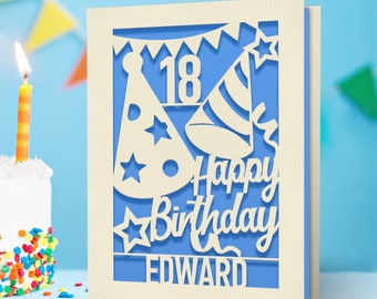 Personalized Happy Birthday Card Paper Cut Happy Birthday Card for Him Her Women Girl Boy Men Custom Gift with Envelope 16th 18th 21st 30th