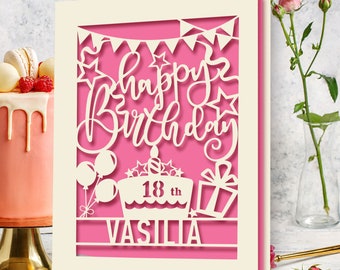 Personalized Birthday Greeting Card Engraved Happy Birthday Cards With Name And Age Custom Paper Card For 1st  2nd 18th 21st Birthday Gifts