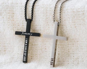 Personalized Cross Necklace for Men Women, Custom Engraved Cross Pendant Necklaces, Bible Verse Necklace, Christmas Valentines's Day Gifts