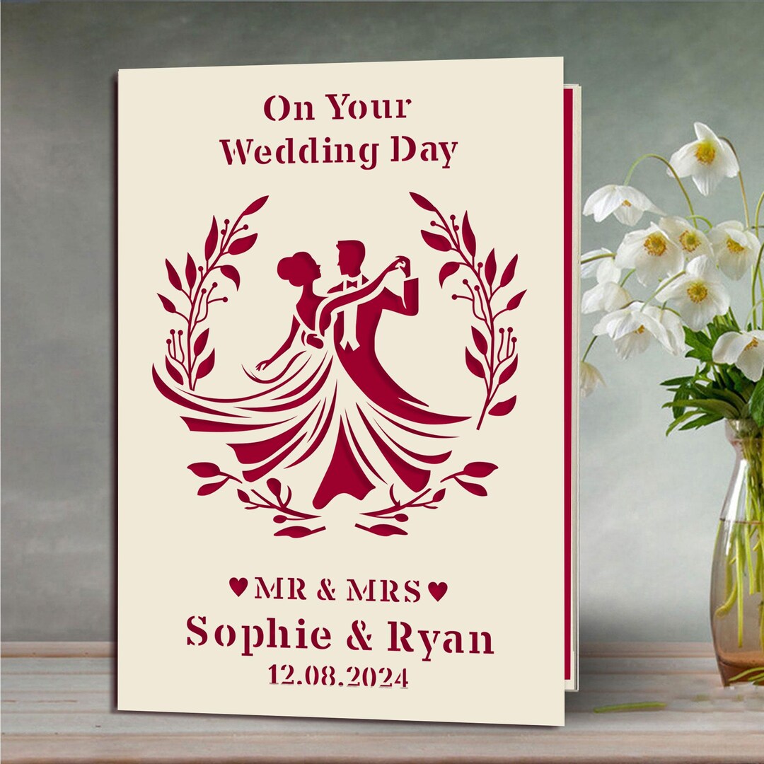 Personalized Wedding Card Custom Wedding Gift With Car and Hearts