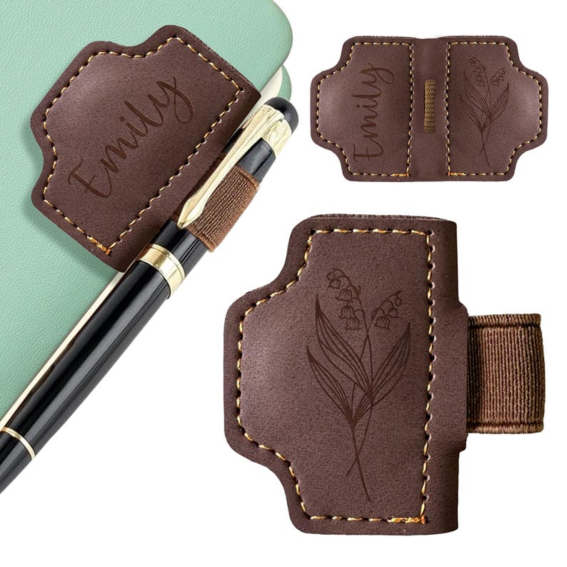 Personalized Magnetic Leather Pen Holder Bookmark, Custom Bookmark Clip with Birth Flower Mothers, Gifts for Men Women Teachers Christmas image 8