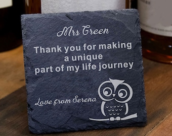 Personalized Teacher Gifts Square Slate Coasters Any Engraving with Name Thank You Teacher Gift Best Teacher Gifts Hand Finished in US
