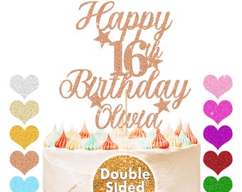 Personalized Cake Topper Custom Happy Birthday Cake Decoration with Any Name Age Glitter Cake Topper 16th 18th 21st 30th 40th 50th Birthday