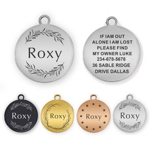 Stainless Steel Pet ID Tags Personalized  Engraved Dog Tags, Small Cat Tags, Pet Tags Puppy Name Round ID Tags Text Engraved on Both Sides