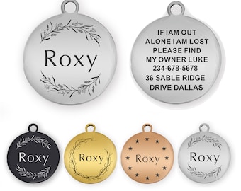 Stainless Steel Pet ID Tags Personalized  Engraved Dog Tags, Small Cat Tags, Pet Tags Puppy Name Round ID Tags Text Engraved on Both Sides