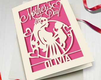 Personalized Happy Mothers Day Cards Handmade in US Engraved Cards For Mum With Mom And Kid Design