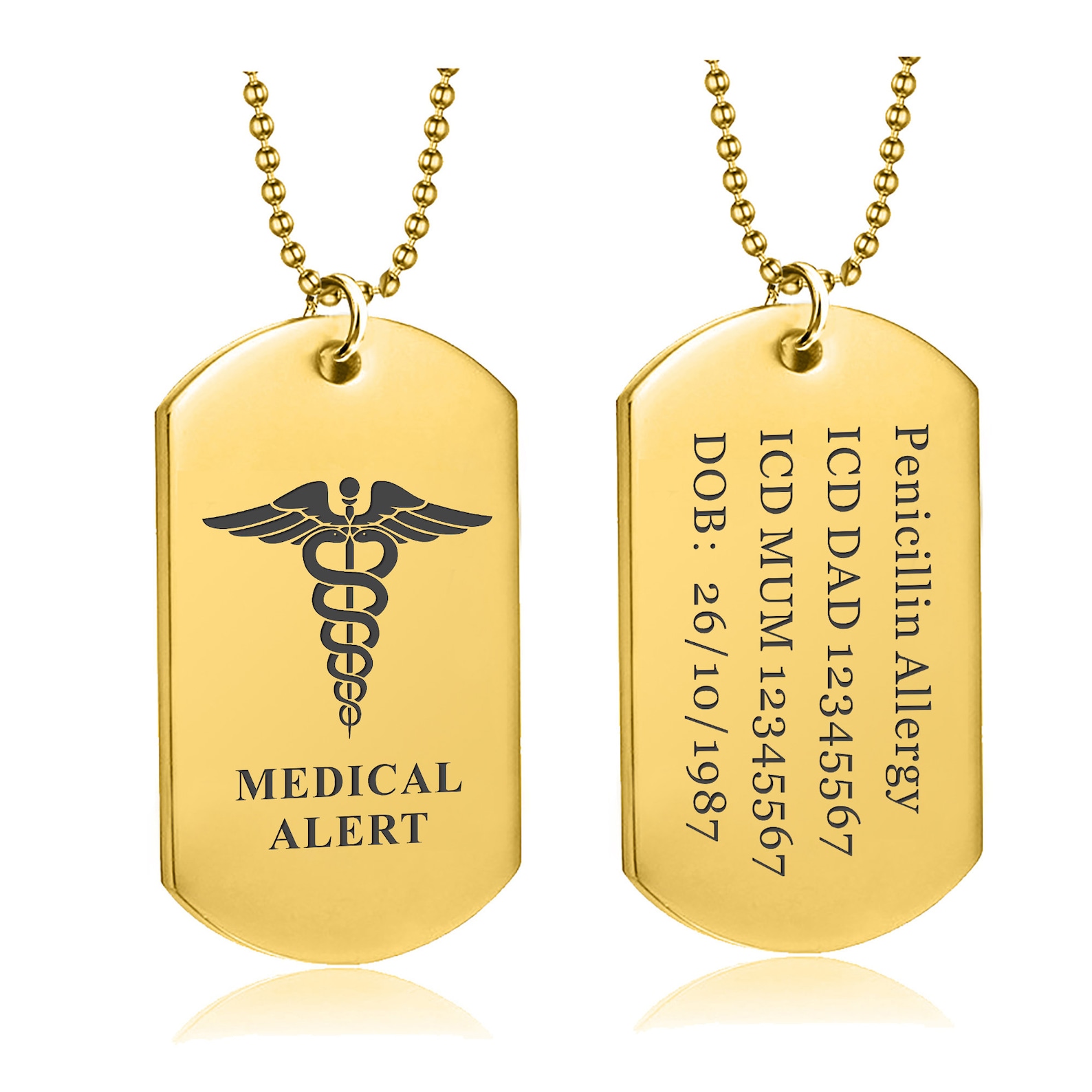 Personalized Medical Alert Necklace Custom SOS Alarm Metal Tag Etsy