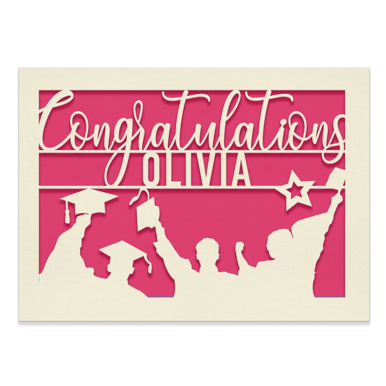 Personalized Graduation Cards for Graduates Students Friends Congratulation Laser Paper Cut Class of 2024 Greeting Card With Envelope Fuchsia