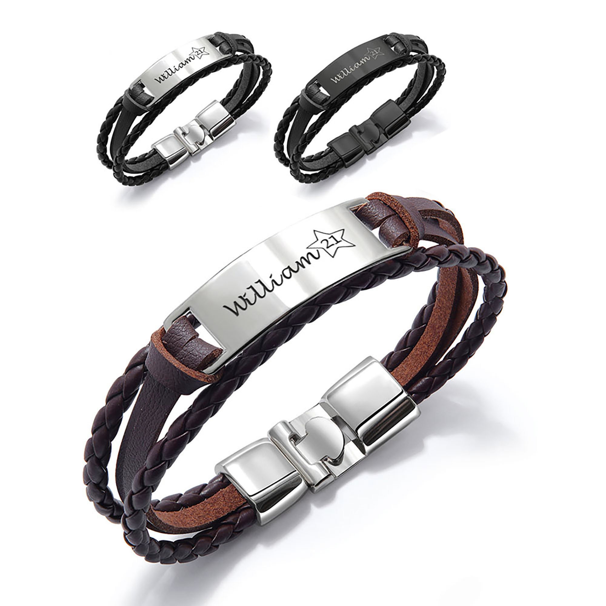 Engraved Mens Bracelet - Braided Leather Bracelet - Christmas Gifts for Dad - Christmas Gifts for Men Regalos Para Hombres 3 Year Anniversary Gift