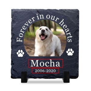 Regalos conmemorativos personalizados para perros, placas conmemorativas personalizadas para mascotas, regalos de duelo por mascotas con cualquier foto y nombre, regalos de placa de tumba de pizarra natural Design 1