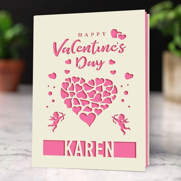 Personalized Valentines Day Cards for Him Her Valentines Day Gifts with Any Name Laser Paper Cut Cards for Girlfriend Boyfriend Wife Husband
