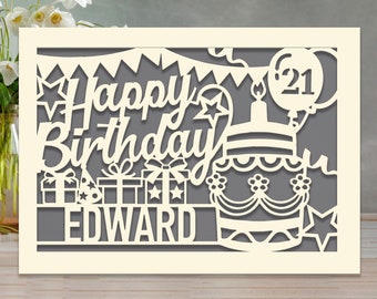 Personalized Happy Birthday Card Paper Cut Happy Birthday Card for Friends Kids Custom Birthday Gift for 16th 18th 21st 30th Birthday