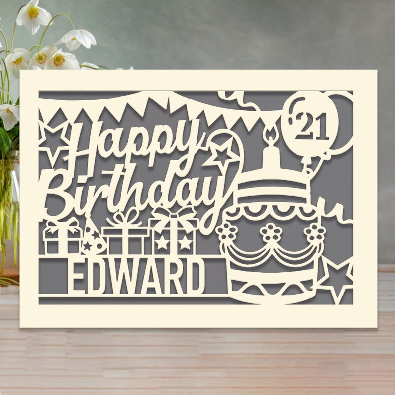 Personalized Happy Birthday Card Paper Cut Happy Birthday Card for Friends Kids Custom Birthday Gift for 16th 18th 21st 30th Birthday image 1