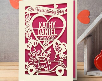 Personalized Wedding Card Custom Wedding Gift With Car And Hearts Design Perfect Gift For New Couple With Their Names And Wedding Date