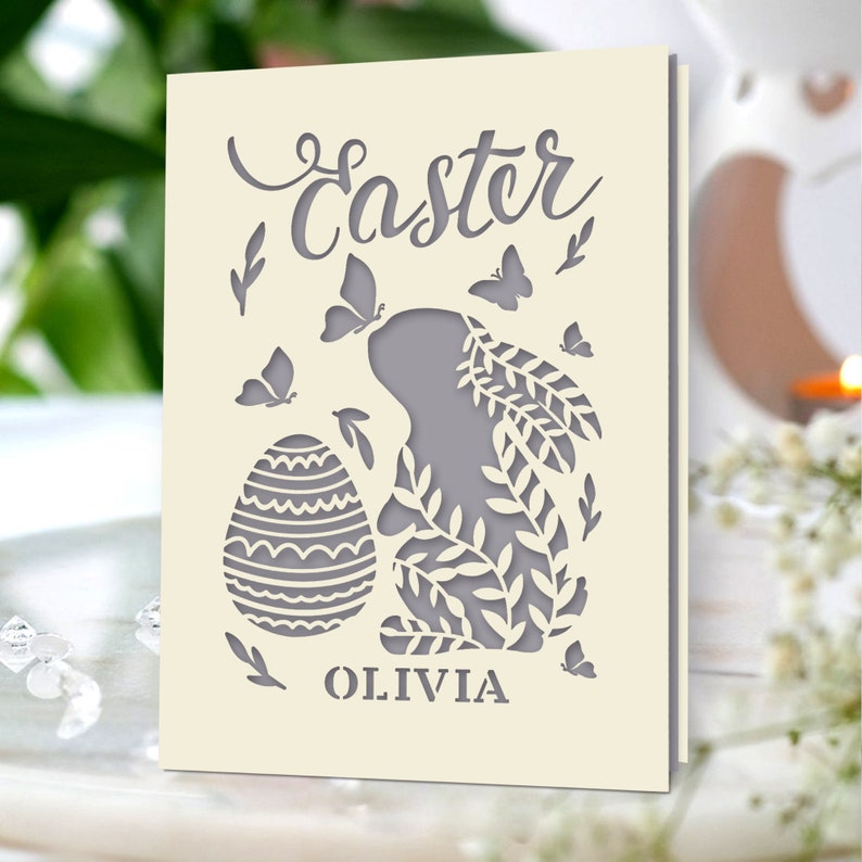 Personalized Happy Easter Cards Custom Happy Easter Gifts for Daughter Granddaughter Grandson Son Easter Cards for Wife Mum Bunny Card Gray