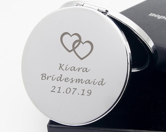 Personalized Engraved Compact Mirror Handbag Silver Birthday Wedding Graduation End of Term School Leaving Thank You Teacher Christmas Gift