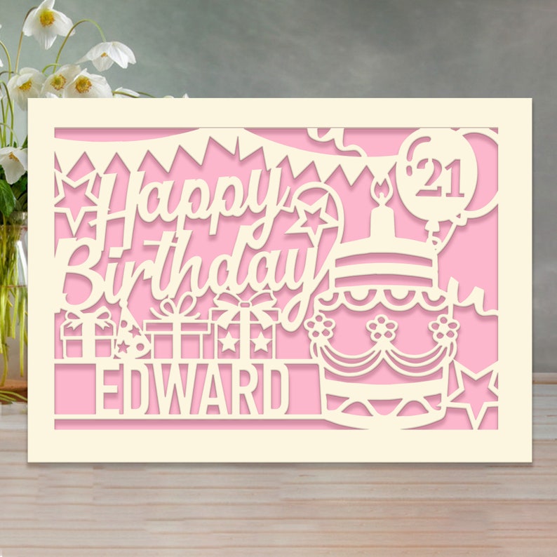 Personalized Happy Birthday Card Paper Cut Happy Birthday Card for Friends Kids Custom Birthday Gift for 16th 18th 21st 30th Birthday image 7