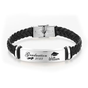 Personalized Mens Bracelets Leather Class of 2025 Engraved Bracelet with any text Students Graduates Custom Gifts with Any Name for Him