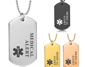 Personalized Medical Alert Necklace Custom SOS Alarm Metal Tag for Men Women Engraved Medical Allergy Pendant Customized Medical ID Jewelry