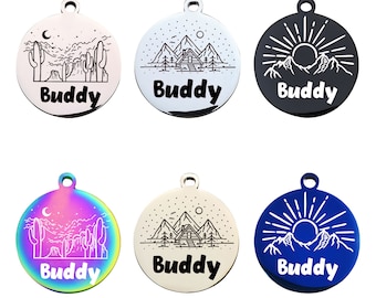 Stainless Steel Pet ID Tags Personalized  Engraved Dog Tags, Small Cat Tags, Pet Tags Puppy Name Round ID Tags Text Engraved on Both Sides