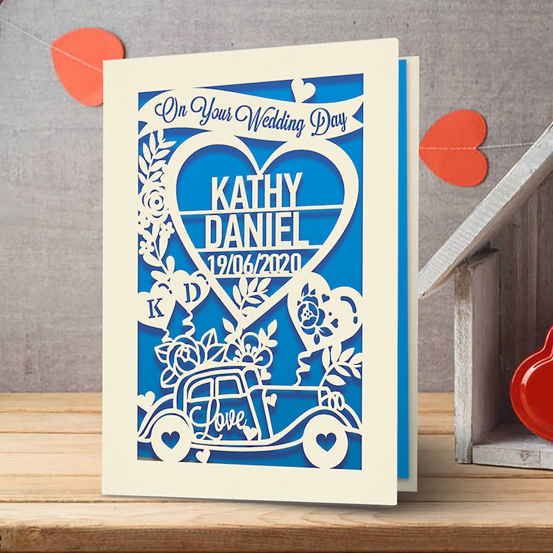 Personalized Wedding Card Custom Wedding Gift With Car And Hearts Design Perfect Gift For New Couple With Their Names And Wedding Date image 4