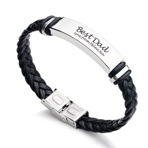 Personalized Mens Bracelets Leather Engraved Bracelet with any text Birthday Father&#39;s Day Wedding Christmas Gifts for Him Dad Boy friend