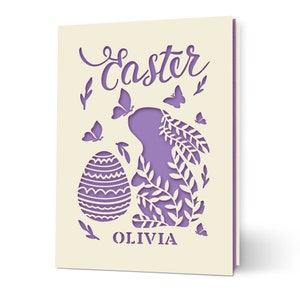 Personalized Happy Easter Cards Custom Happy Easter Gifts for Daughter Granddaughter Grandson Son Easter Cards for Wife Mum Bunny Card Lilac Purple