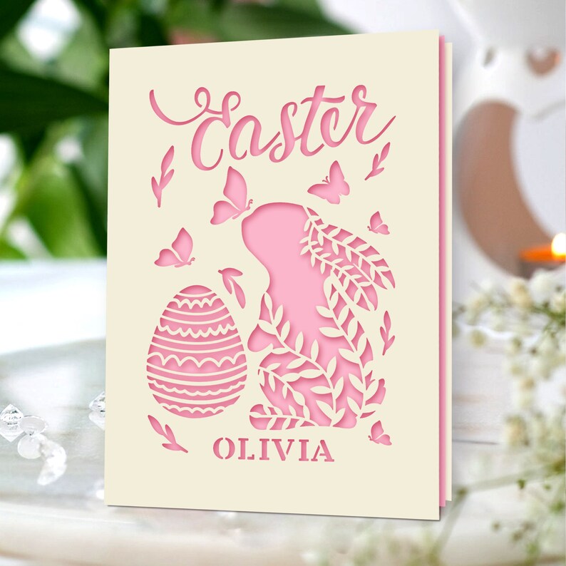 Personalized Happy Easter Cards Custom Happy Easter Gifts for Daughter Granddaughter Grandson Son Easter Cards for Wife Mum Bunny Card image 2