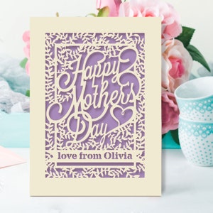 Personalized Happy Mothers Day Card | Laser Papercut for Mom Aunte Grandma Customized Any Name with Envelope | 6 Colors Available