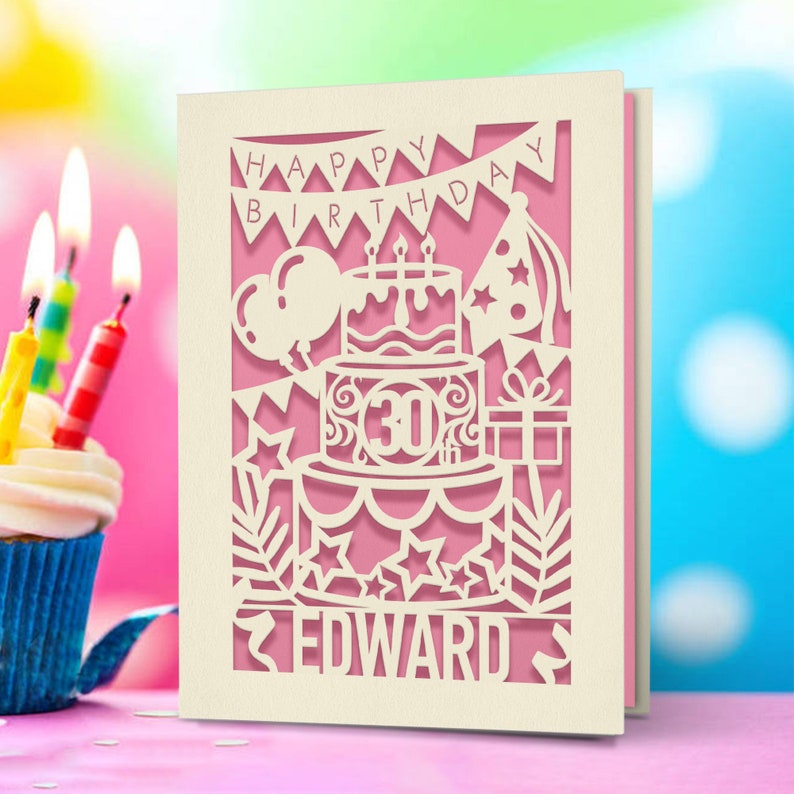 Personalized Happy Birthday Card Paper Cut Custom Birthday Greeting Card With Any Name Any Age Engraved Card For 1st 18th 20th Birthday Gift image 1