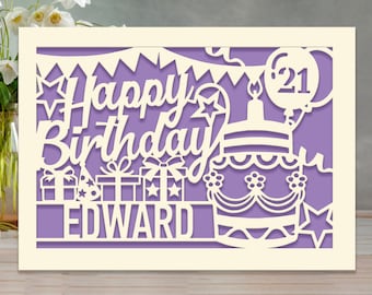 Personalized Happy Birthday Card Paper Cut Happy Birthday Card for Friends Kids Custom Birthday Gift for 16th 18th 21st 30th Birthday