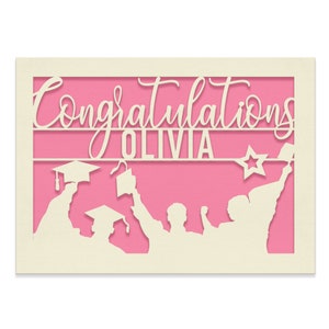 Personalized Graduation Cards for Graduates Students Friends Congratulation Laser Paper Cut Class of 2024 Greeting Card With Envelope Candy Pink