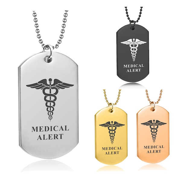 Personalized Medical Alert Necklace Custom SOS Alarm Metal Tag for Men Women Engraved Medical Allergy Pendant Customized Medical ID Jewelry