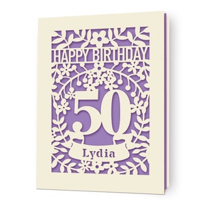 Tarjeta de cumpleaños personalizada, corte de papel láser, tarjeta de cumpleaños con flores de edad especial, cualquier nombre, cualquier edad, 1, 16, 21, 30, 50, 70, 80 imagen 9