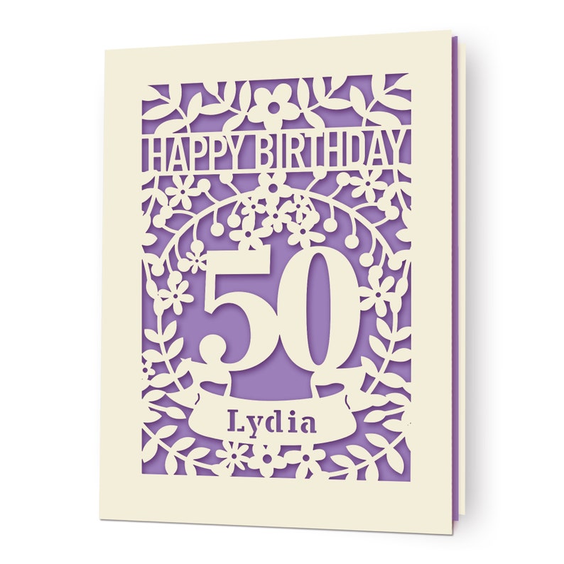 Tarjeta de cumpleaños personalizada, corte de papel láser, tarjeta de cumpleaños con flores de edad especial, cualquier nombre, cualquier edad, 1, 16, 21, 30, 50, 70, 80 imagen 9
