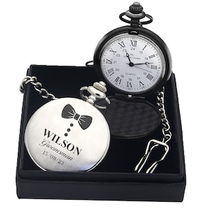 Personalized Pocket Watch Engraved Pocket Watch and Chain Custom Wedding Gifts for Men Best Man Groomsman Usher Dad